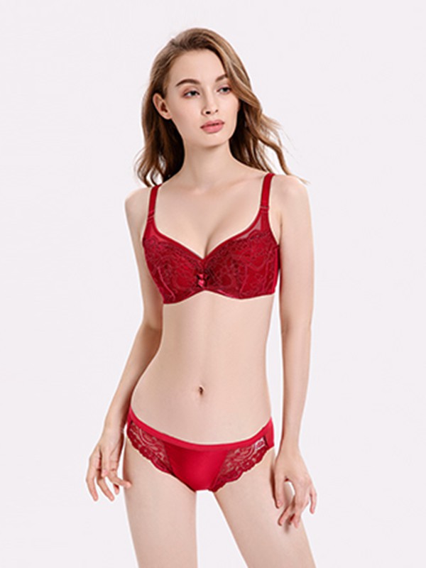柔美内衣2022春夏季酒红色时尚内衣