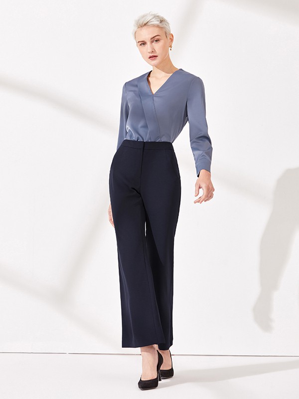 Theme女装2022春夏季黑色阔腿裤