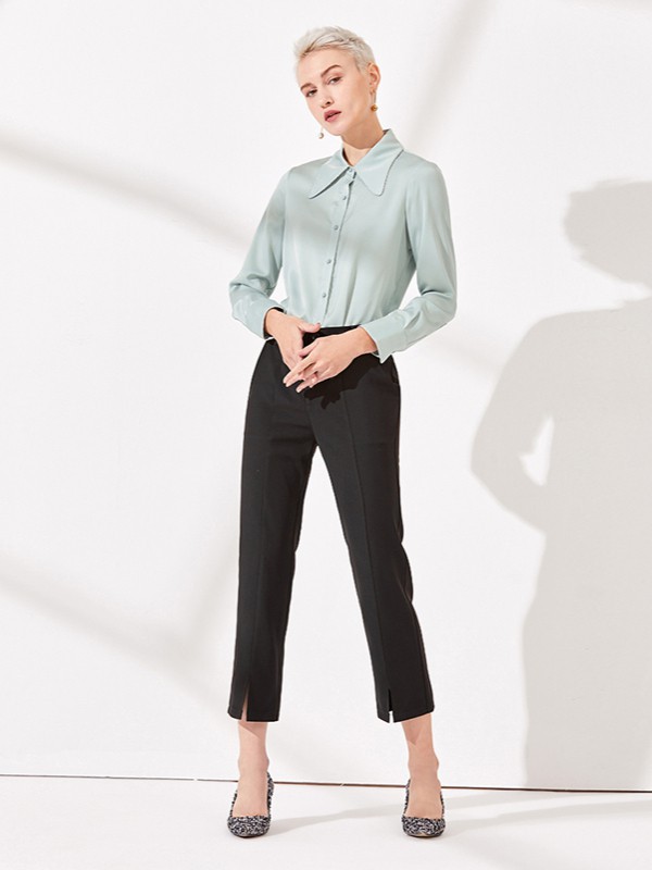 Theme女装2022春夏季绿色衬衫