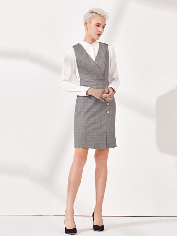 Theme女装2022春夏季灰色背带裙