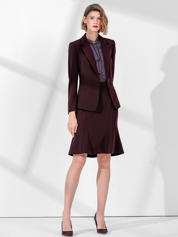 Theme女装2022春夏季酒红色包臀裙