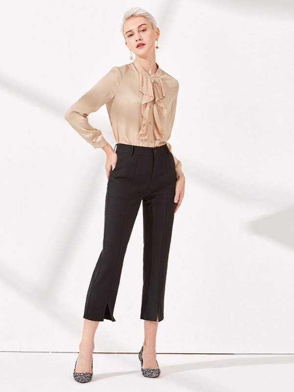 Theme女装2022春夏季黑色九分裤