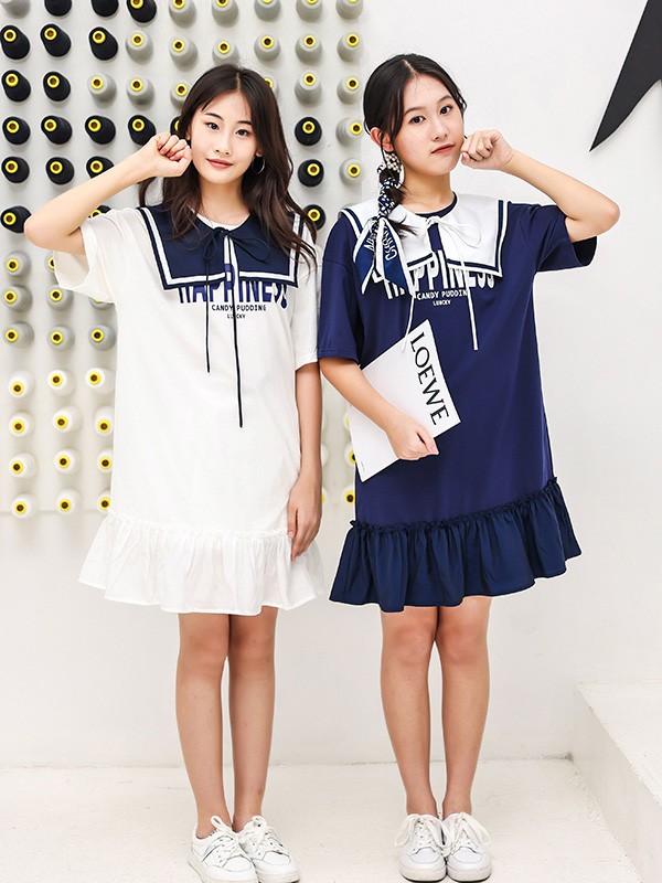 糖果布丁2022春夏季藏蓝色连衣裙