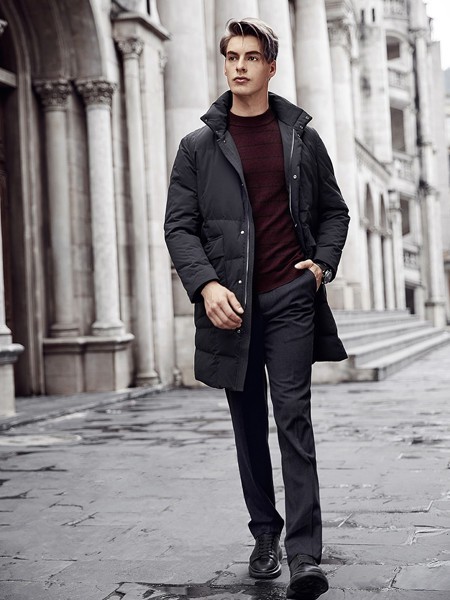 爱登堡·英伦新贵男装2021秋冬季黑色棉服