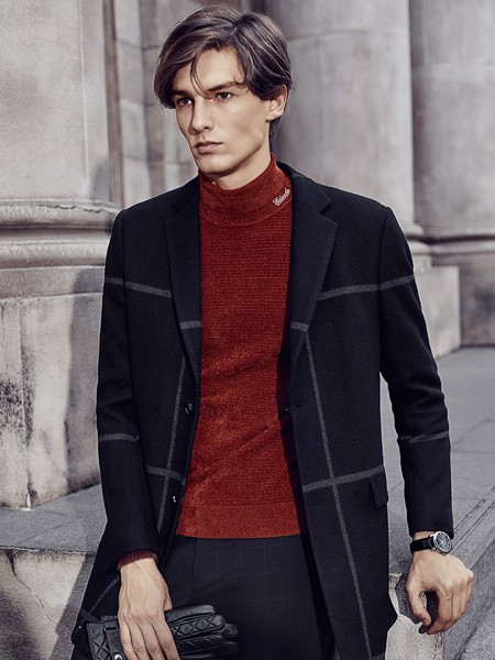 爱登堡·英伦新贵男装2021秋冬季黑色大衣