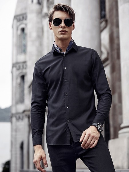 爱登堡·英伦新贵男装2021秋冬季黑色衬衫