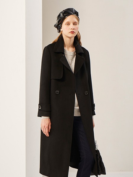 巧帛女装2021秋冬季黑色大衣