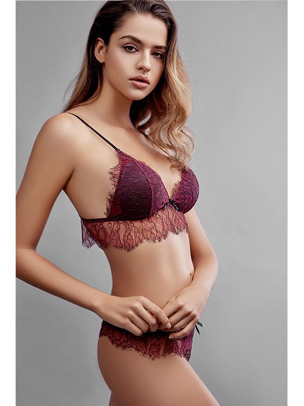 女人花帜内衣2022春夏季酒红色性感内衣