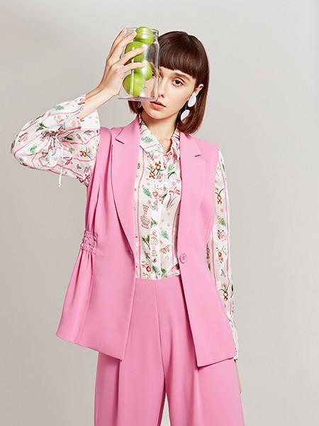 伊缔莎女装2022春夏季粉色长裤