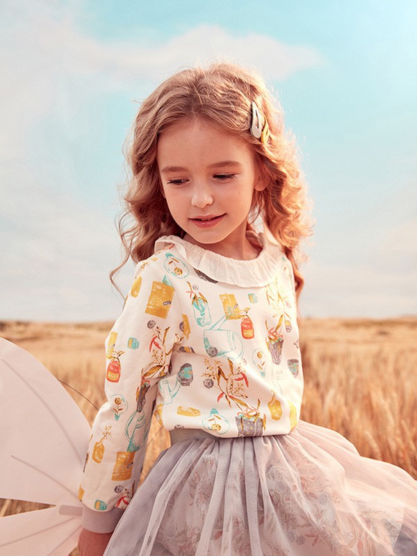 蒙蒙摩米童装2021秋冬季白色T恤