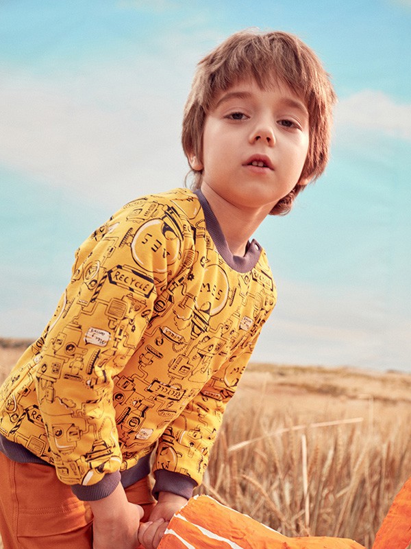 蒙蒙摩米童装2021秋冬季黄色T恤