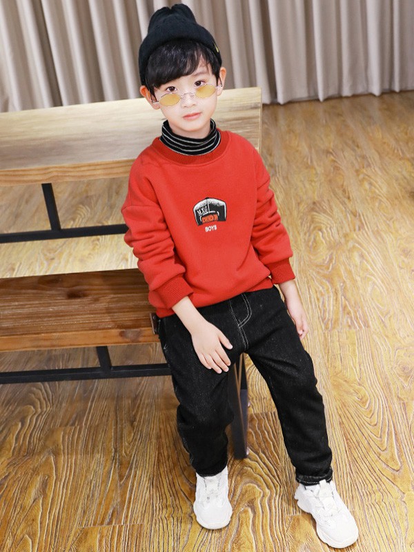 米西果童装2021秋冬季红色T恤