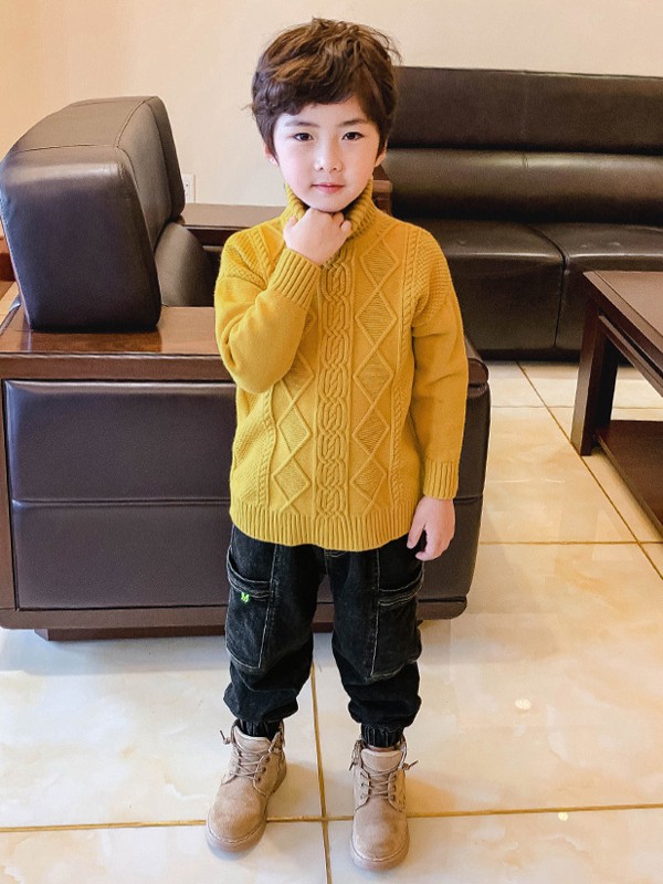 米西果童装2021秋冬季黄色毛衣