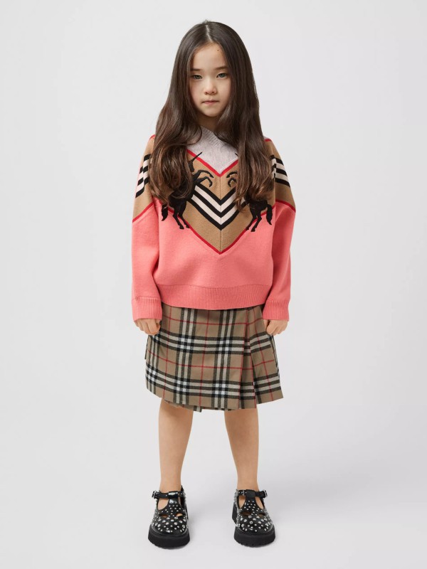 Burberry童装2021秋冬季卡其色短裙