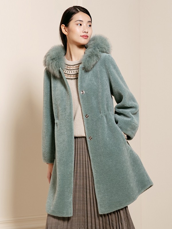 简爱诺2022秋冬季绿色大衣