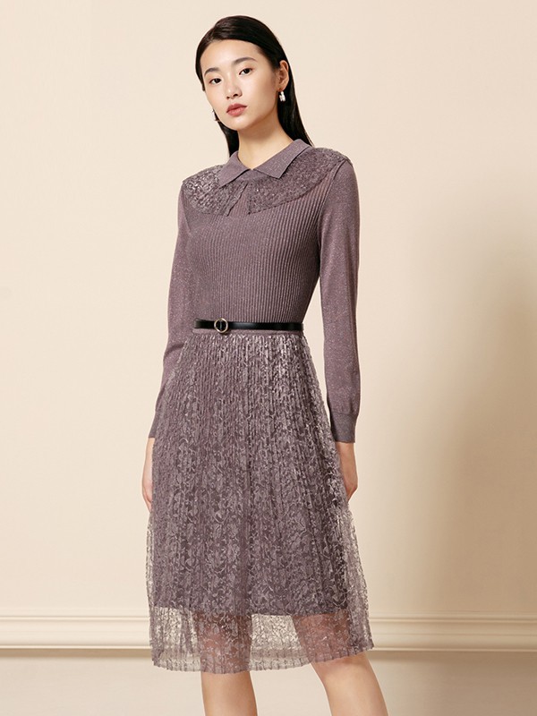 简爱诺2022秋冬季棕色连衣裙