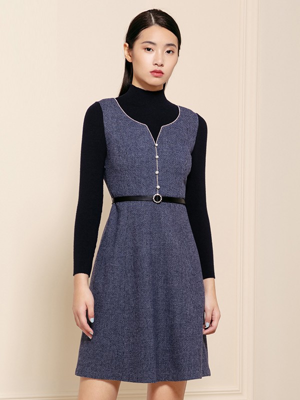 简爱诺2022秋冬季蓝色连衣裙