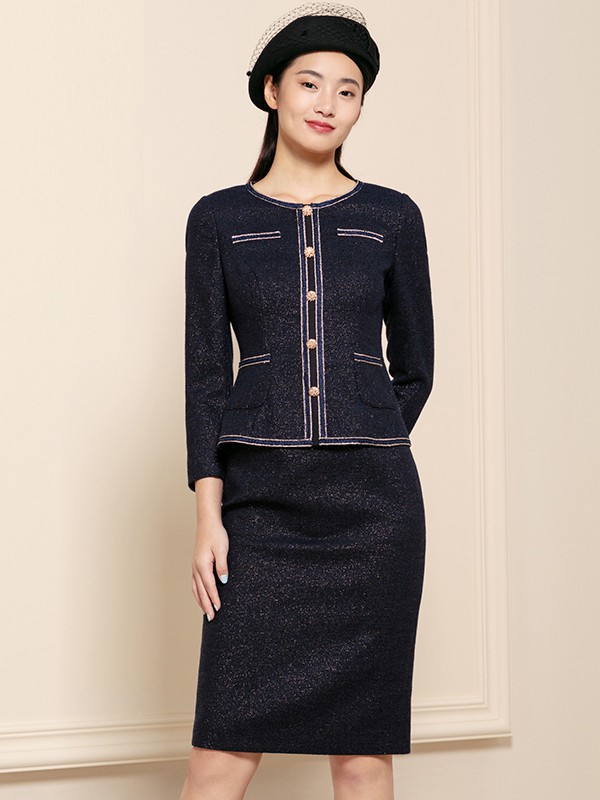 简爱诺2022秋冬季黑色包臀裙