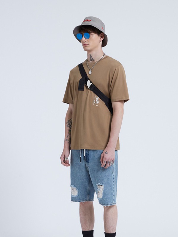 FIVECM2022春夏季棕色T恤