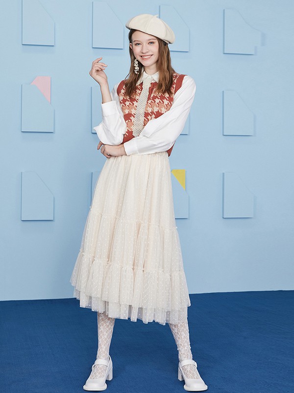 阿卡随心手艺2022秋冬季白色长裙