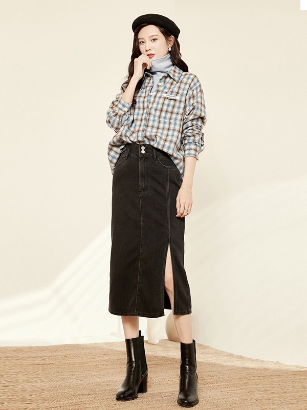 阿卡随心手艺2022秋冬季黑色长裙