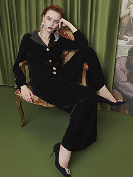 毕索妮2022春夏季黑色阔腿裤