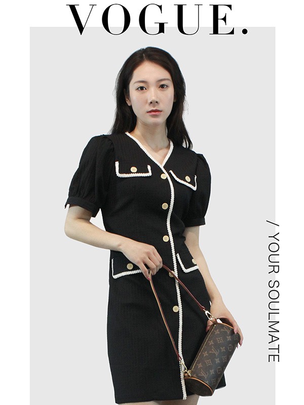 集娴2022春夏季黑色连衣裙