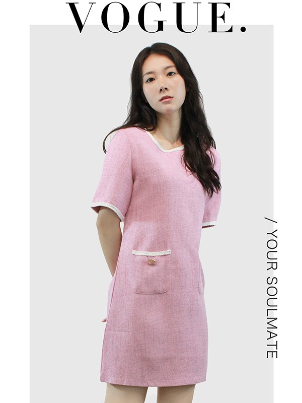 集娴2022春夏季粉色连衣裙