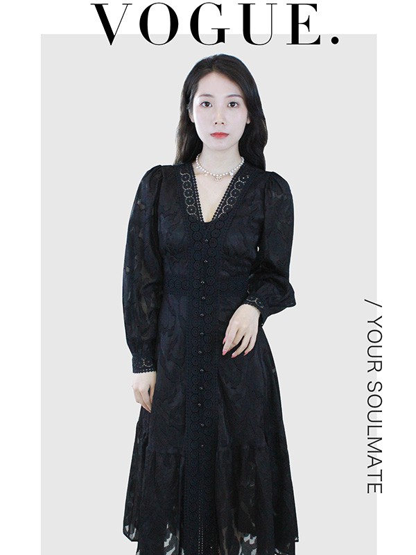 集娴2022春夏季黑色连衣裙