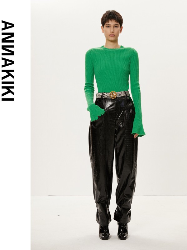 Annakiki2021秋冬季黑色皮裤