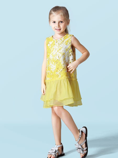 斯瓦茨童装2022春夏季黄色连衣裙