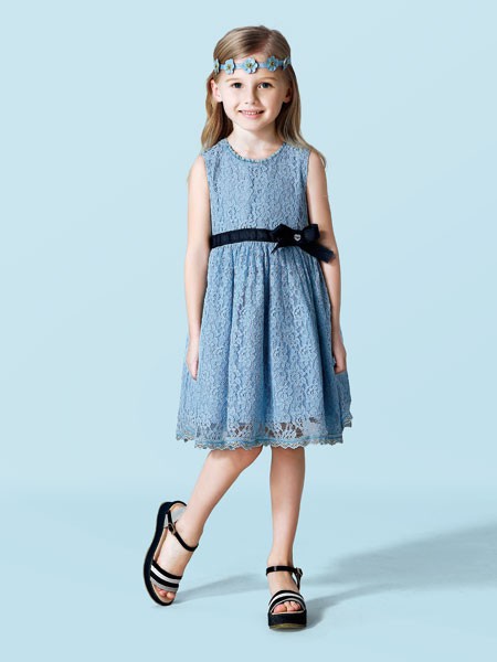 斯瓦茨童装2022春夏季蓝色连衣裙