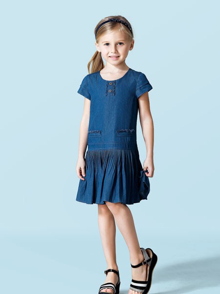 斯瓦茨童装2022春夏季藏蓝色连衣裙