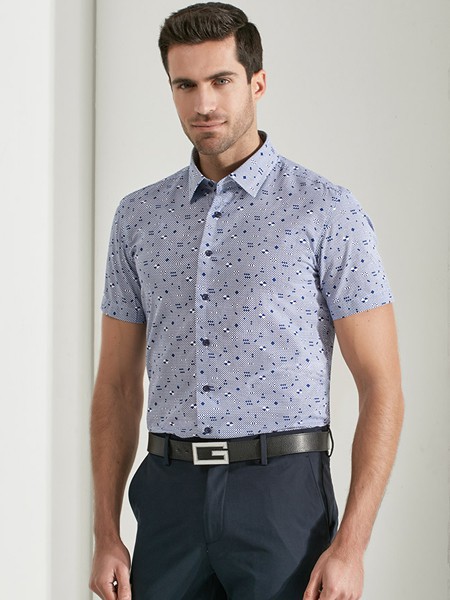 乔治白男装2022春夏季蓝色衬衫