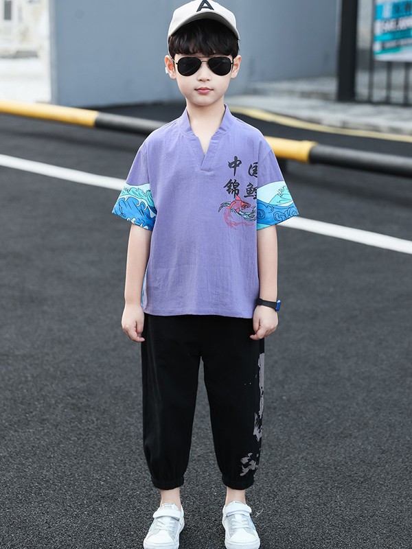 依码当先童装2022春夏季紫色T恤