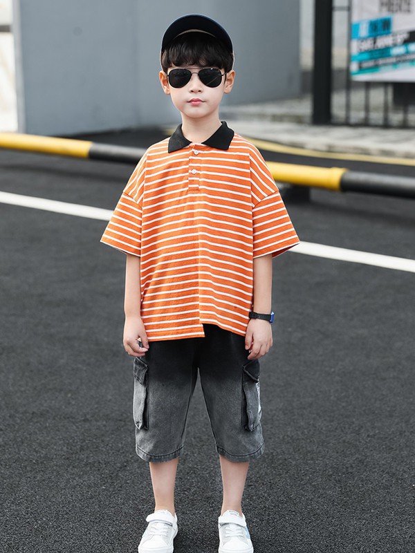 依码当先童装2022春夏季橙色polo衫