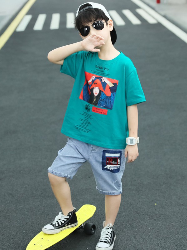 依码当先童装2022春夏季蓝色短裤