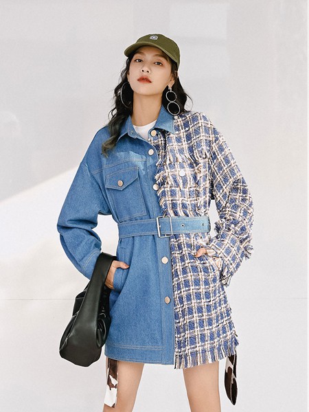 E女装2021秋冬季拼色衬衫裙