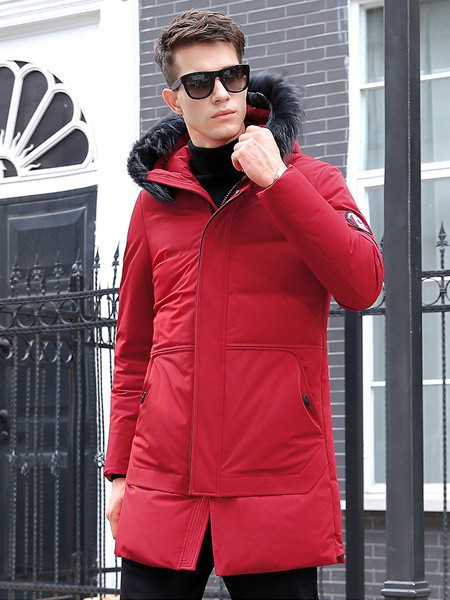 金盾男装2021秋冬季酒红色棉服