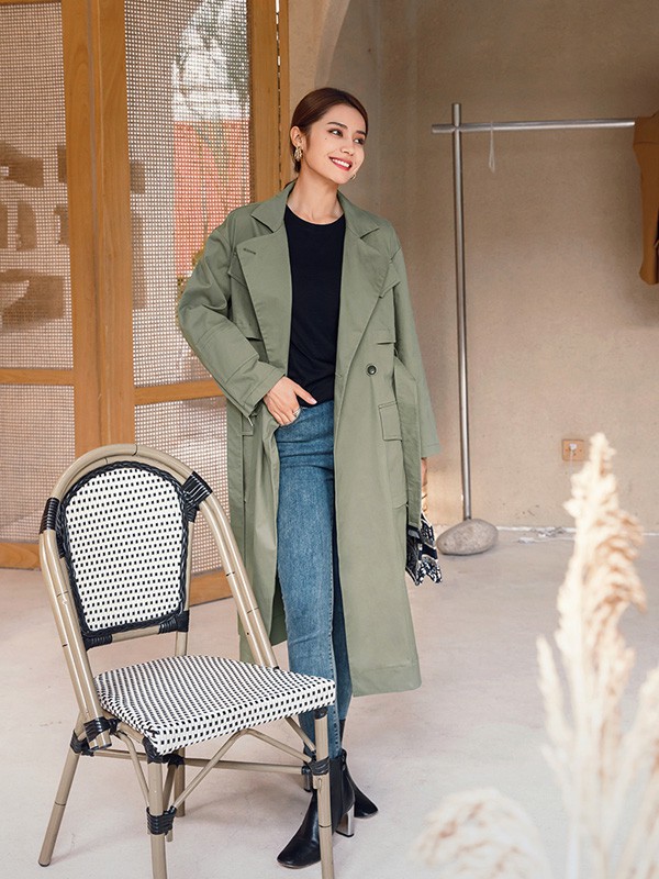 衣阁里拉女装2022秋冬季绿色风衣