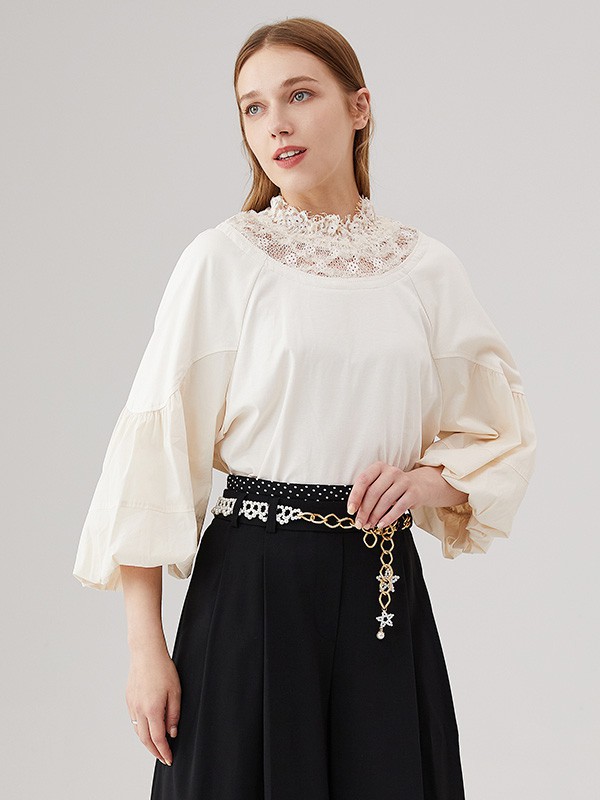 奥蔻女装2022秋冬季白色雪纺衫