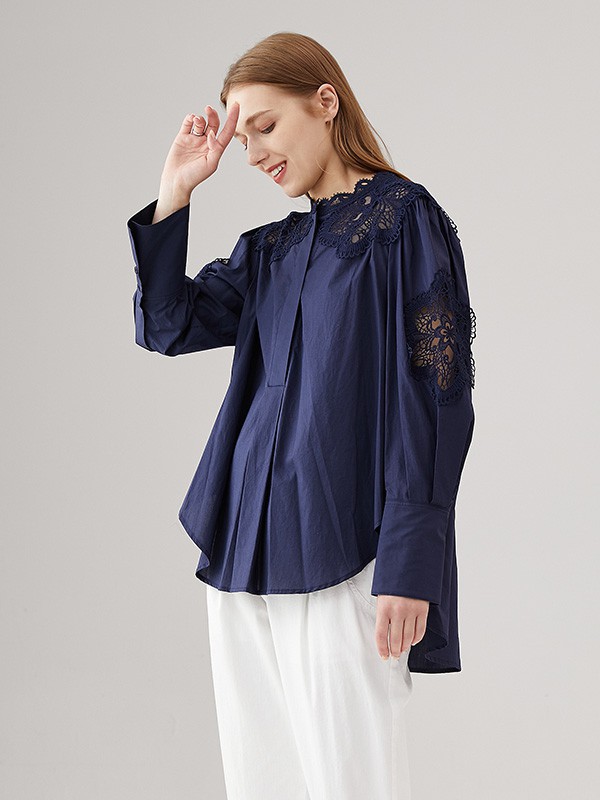 奥蔻女装2022秋冬季藏蓝色衬衫