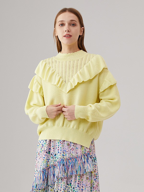 奥蔻女装2022秋冬季黄色毛衣