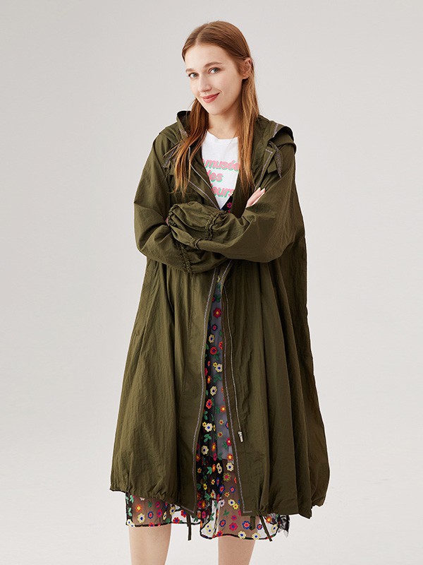 奥蔻女装2022秋冬季军绿色大衣