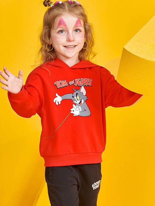 特步儿童2021秋冬季红色卫衣