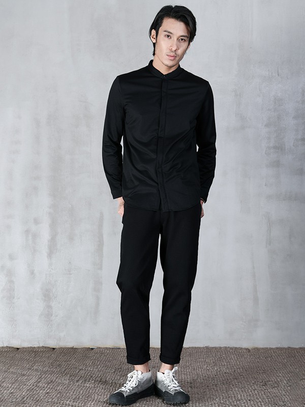 北纬30度男装2022秋冬季黑色衬衫