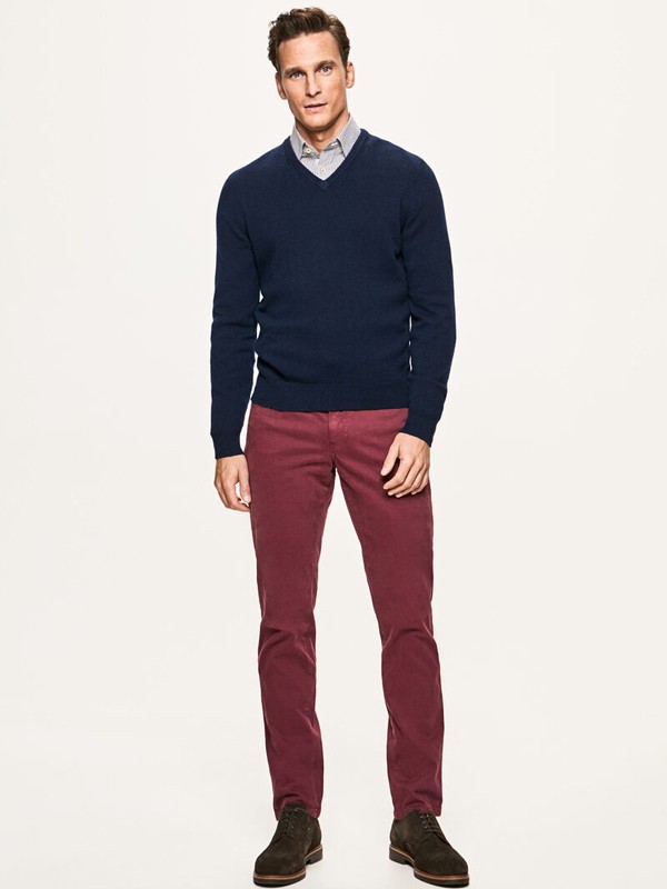 哈克特男装2021秋冬季粉色长裤