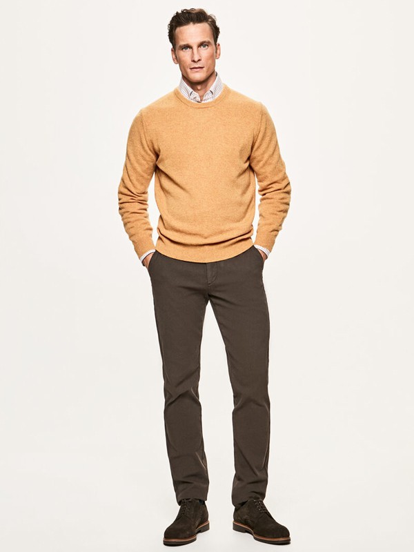 哈克特男装2021秋冬季黄色针织衫