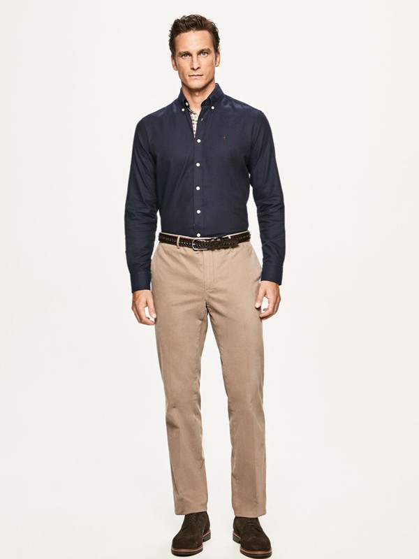 哈克特男装2021秋冬季卡其色长裤