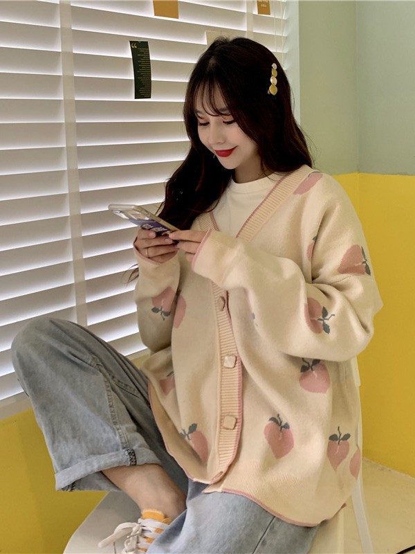 茜扣女装2022秋冬季卡其色针织衫